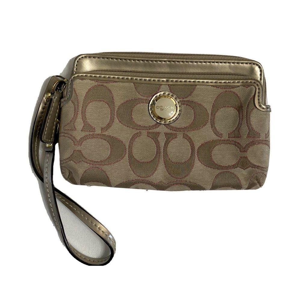 Coach Double Zip Wallet/Wristlet Light Khaki/Pink
